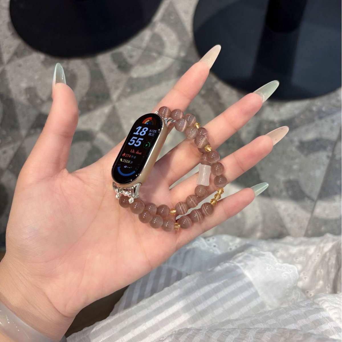 Cat's Eye Lilac Purple Beads Suitable for Xiaomi Mi Band 9 Strap 8/7 Generation Nfc Version Xiaomi Mi Band 9Pro/8Pro