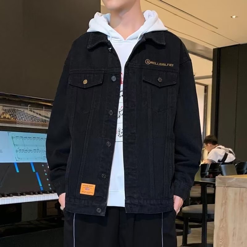 Cross-border Spring and Autumn Denim Coat Boys High-end Retro Embroidered Clothes plus size Loose Trendy Brand Work Jacket