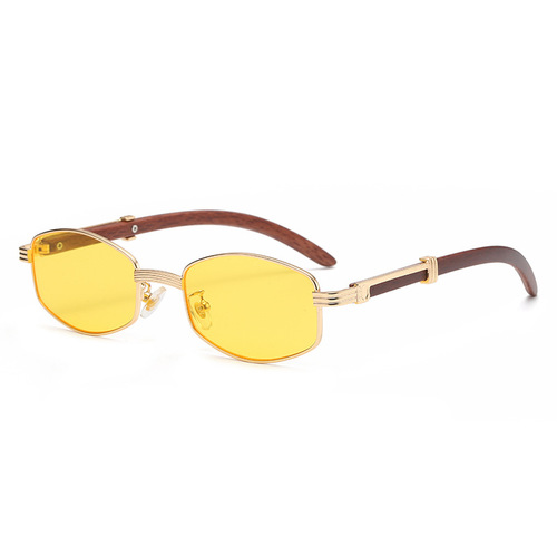 Round Blue Light Blocking Trendy Frame Sunglasses with Wood Grain Texture, European and American Style Sunglasses for Men and Women, 885