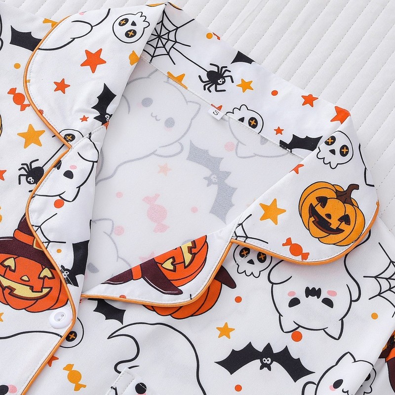 国境を越えた貿易ハロウィンレディースパジャマ四季プリントラペル半袖ズボン快適な女性パジャマ|undefined