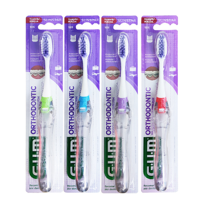 GUM Quan Shi Kang 125 cepillo de dientes de ortodoncia brazo de dientes de ortodoncia brazo de dientes en forma de V plegable trajes de viaje portátiles limpios