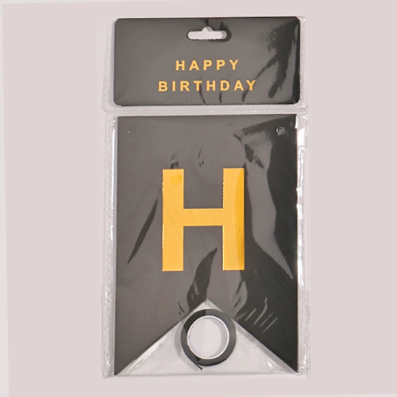 Индивидуальный многоформатный подвесной флаг «Happy Birthday», английские буквы, позолоченные