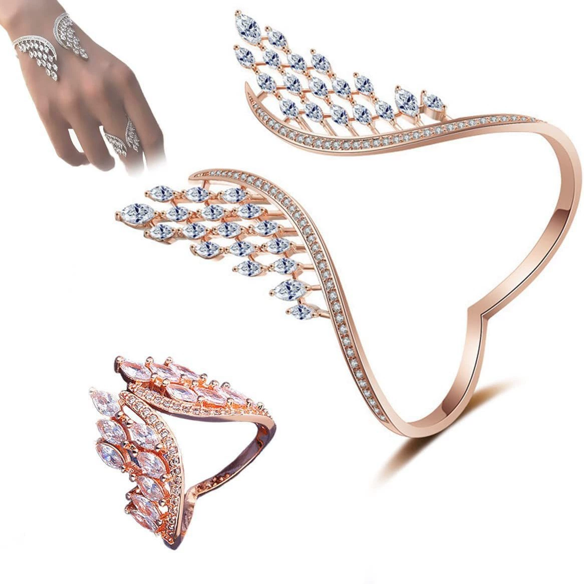 Трансграничные женские крылья ангела кольцо из сплава крылья браслет обручальное кольцо европейская и американская личность браслет ручной украшения женщины