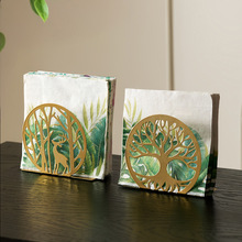 新中式金色铁艺纸巾架酒吧桌面咖啡馆装饰生命树客厅餐巾纸收纳架