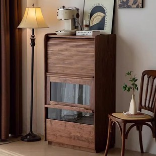 All Solid Wood North American Black Walnut Tv Cabinet Side Cabinet Cupboard Living Room Display Sofa Cabinet Multi-Functional Storage Cabinet