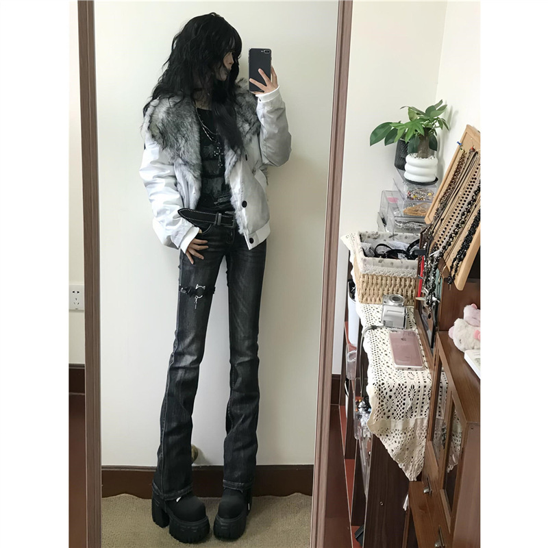 Slightly flared American-style sweet and cool women's jeans, new slim-fit vintage retro stretchy low-waist tight jeans for hot girls