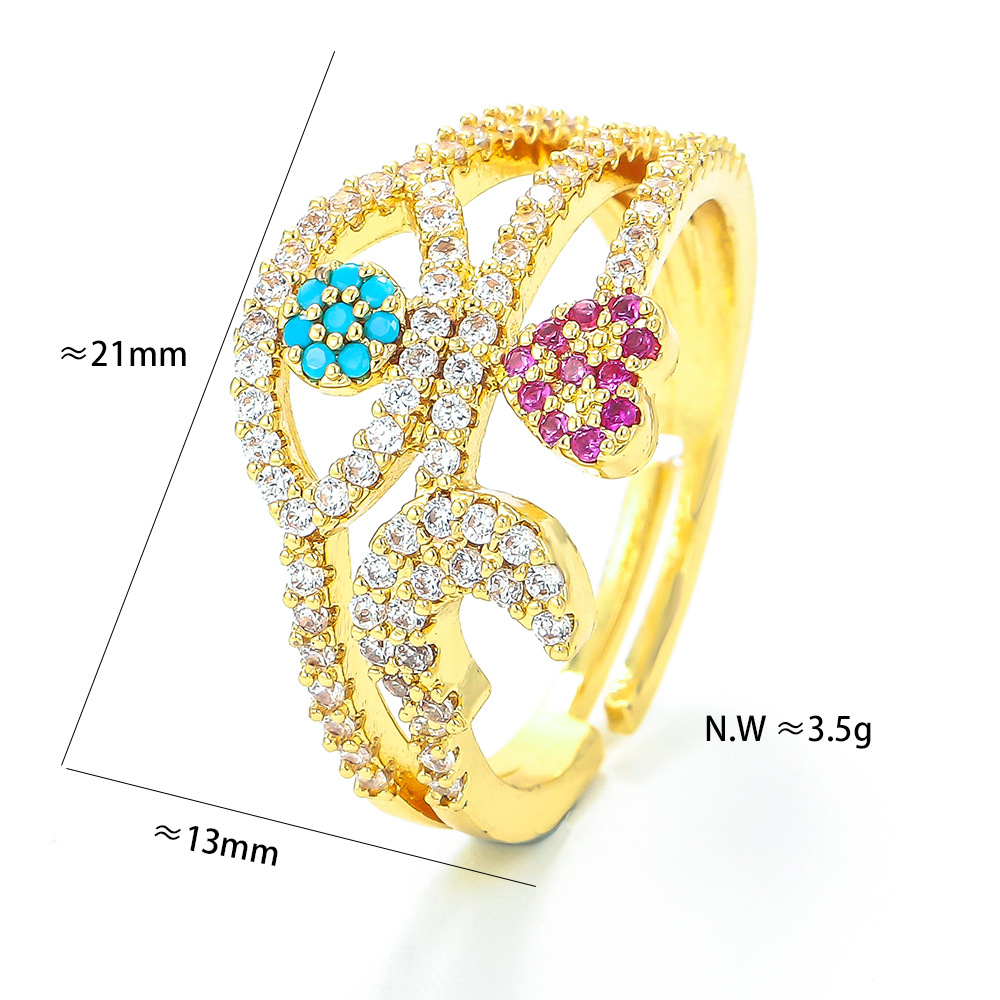 Geometric Pattern Unisex Gender Vintage Color Eyes Star Moon Double-layer Open Zircon Ring