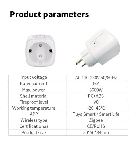 Tuya smart socket zigbee European plug connected to Tuya gateway voice control with relay 16A metering
