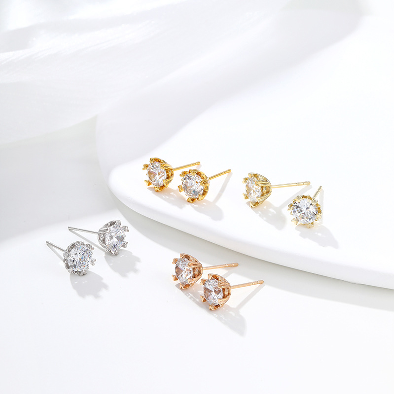 Aretes de Flor con Engaste de Garra de Aleación de Cobre, Galvanizado, para Mujer