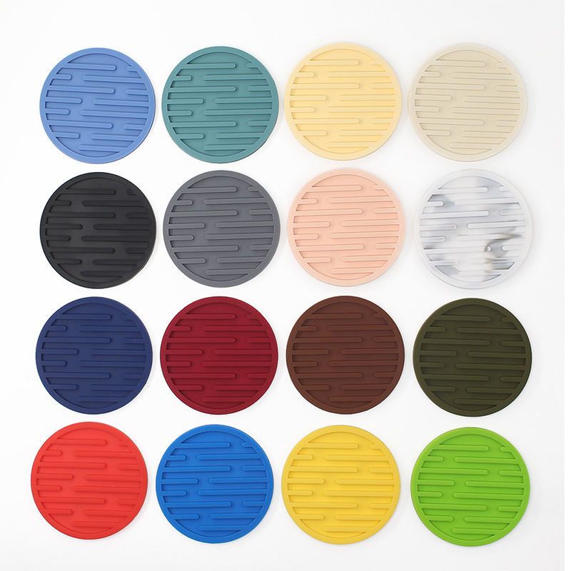 Amazon puede imprimir logo almohadilla de aislamiento térmico juego de silicona posavasos 10cm posavasos de té anti-escaldado alfombra redonda antideslizante para el hogar