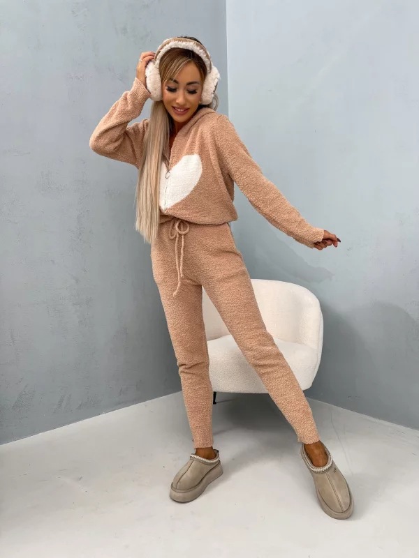 Damen Strick-set Langarm Pullover Mit Kapuze Und Hose Plüsch_voghion.com