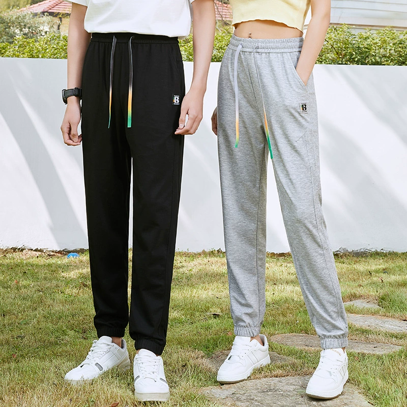 Модные Брендовые повседневные длинные брюки, мужские тонкие эластичные спортивные брюки до щиколотки из ледяного шелка, черные дышащие быстросохнущие повседневные брюки для весны и лета