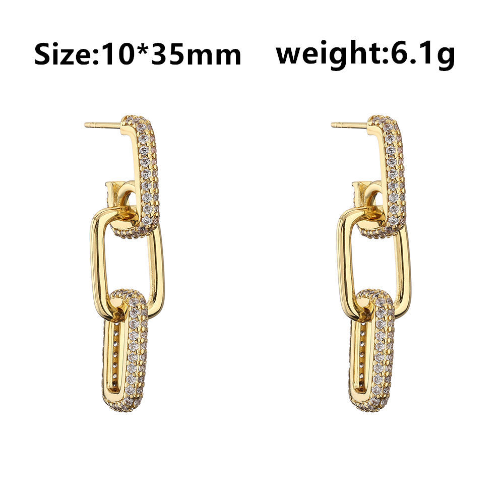 Geometric Pattern Women'S Gender 1 Pair Hip-hop Geometric Inlay Copper Zircon Drop Earrings