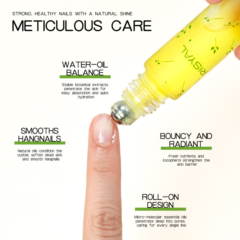 Nail Cuticle Nourishing Oil, Essential Oil Beauty Product 10ml Yellow Frosted Roller Ball Bottle, Cross-Border Nail Daily Care