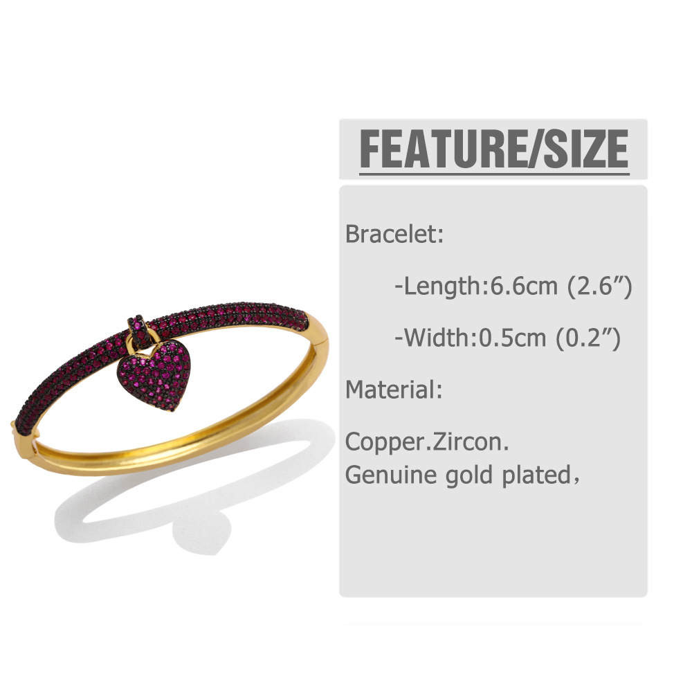 Elegant Glam Heart Shape Copper Plating Inlay Zircon Bangle display picture 1