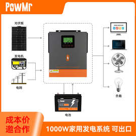 1000W家用太阳能发电离网系统220V 1.2KWH家庭储能光伏发电系统
