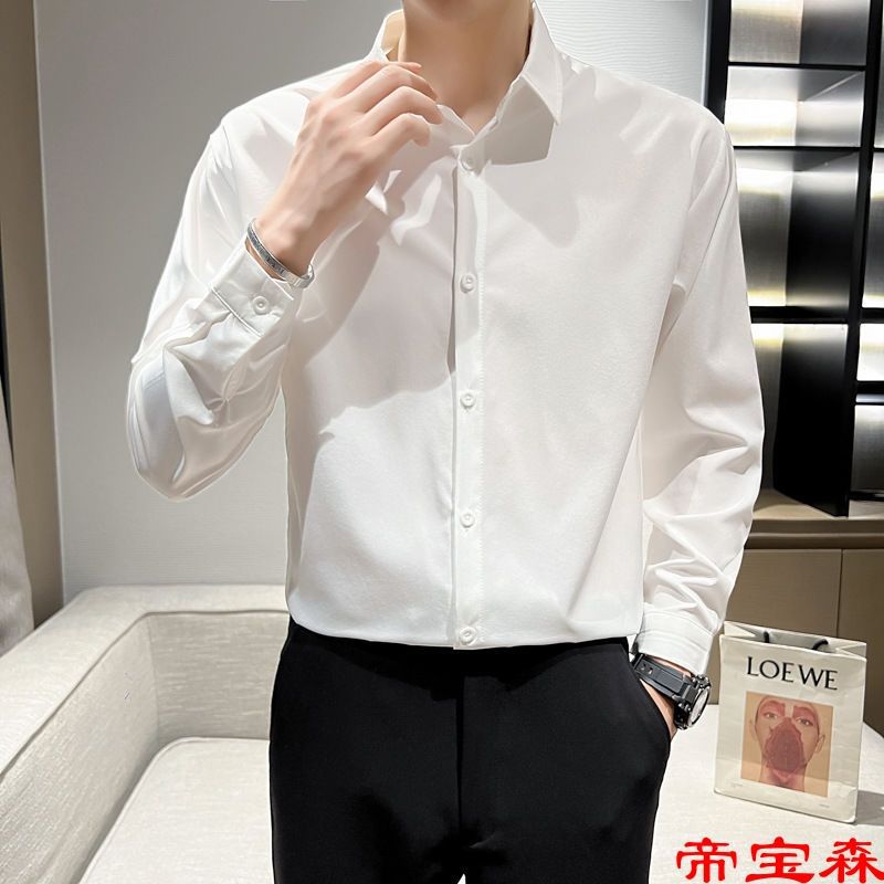 衬衫男长袖宽松抗皱免烫休闲港风黑色白色衬衣春秋上衣薄款外套|ms