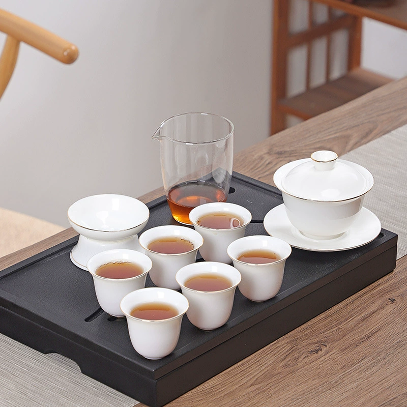 Овечий жир нефрит кунг-фу чайный набор керамический домашний пузырьковый чай чашка полный набор керамическая крышка чайной чашки чаша Dehua белый фарфор оптовый логотип