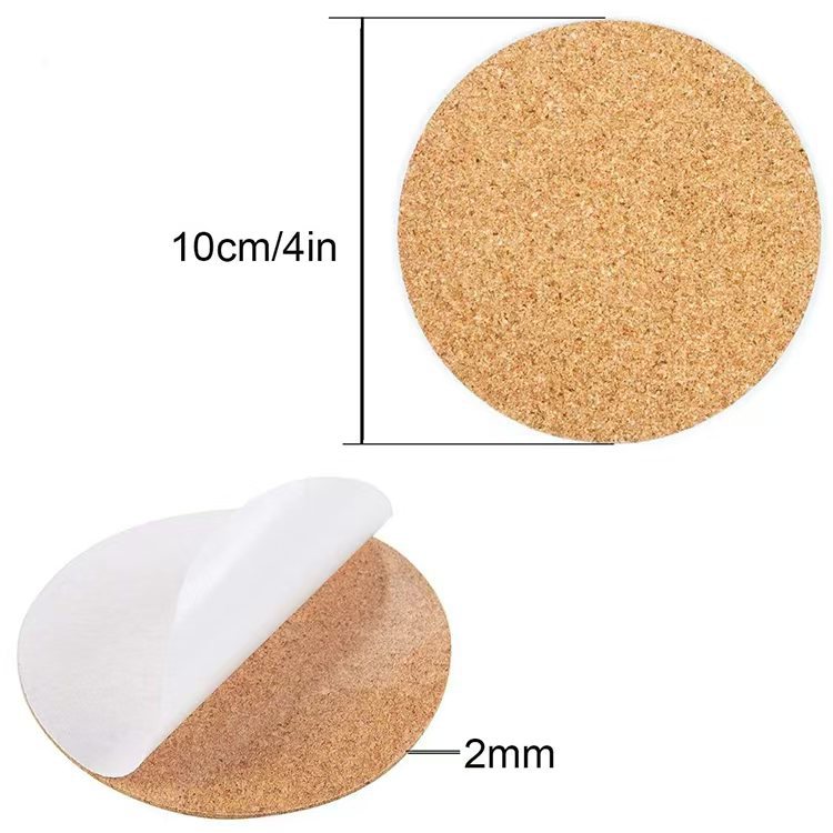 Round and Square Cork Pads in Stock 1mm 2mm Non-Slip Heat-Insulating Cork Pads Self-Adhesive Ceramic Backing Cork Pads