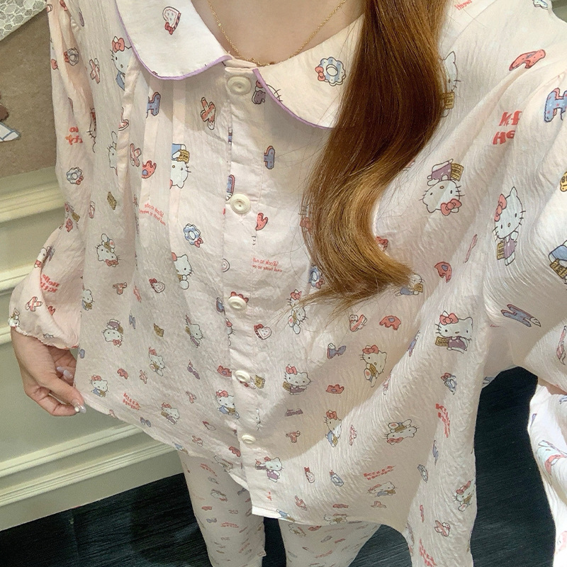 云朵棉睡衣女款春秋季可爱公主风娃娃领卡通长袖家居服套装可外穿|undefined