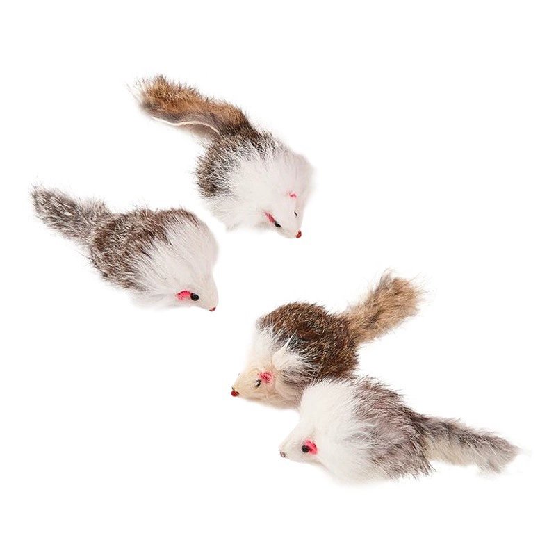 Pet кошка игрушка кролик кожа мышь двухцветный пластик Забавный кошка игрушка длинные волосы Мышь 2,5 дюйма двухцветный