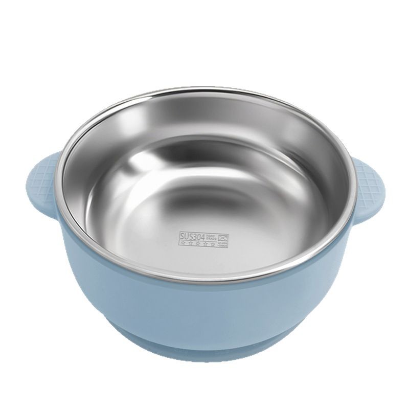 Hot sale 304 acero inoxidable para niños cuencos de arroz cubiertos de doble capa de silicona a prueba de quemaduras y caídas