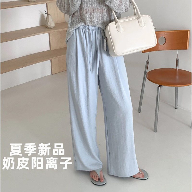 2026 Summer New Style Cationic Leather Pants Wide-Leg Long Pants for Women Casual High-Waisted Slimming Hip-Covering Versatile Lightweight Drapey