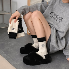 2023年襪子女秋冬 新款加厚保暖新款字母刺繡中筒襪羊絨女襪