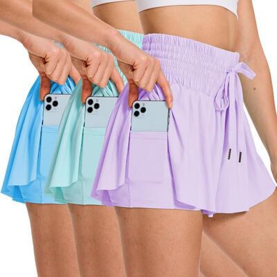 款3 piece Women Flowy Shorts Drawstring Gym Yoga Workout|ms