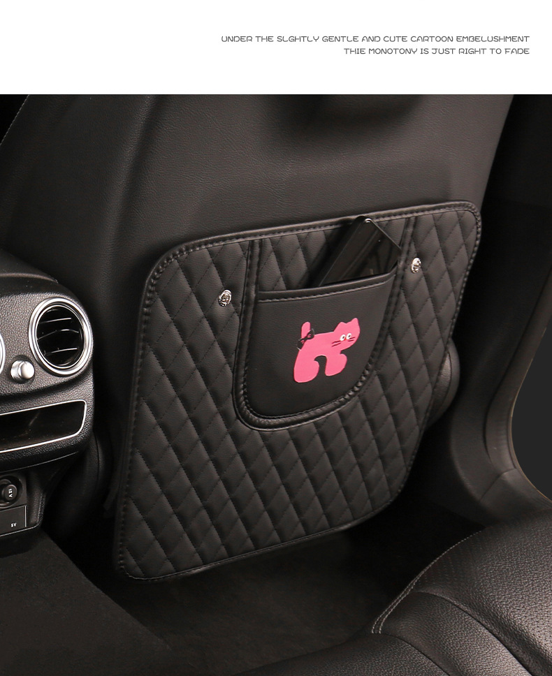 Pink Cat Cute Cartoon Quilted Embroidered Car Seat Back Anti-kick Pad Car Seat Back Anti-fouling Pad Cross-border Automotive Products