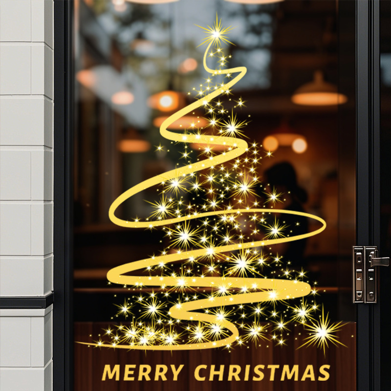 Kunshang's New Electrostatic Sticker Golden Christmas Tree Star Refrigerator Glass Door Window Car Window Removable Decorative Sticker