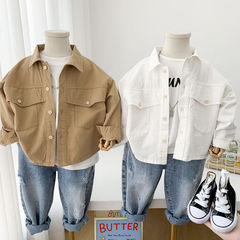 男童白色襯衫2024新款洋氣小童春秋純色襯衣兒童百搭休閒上衣