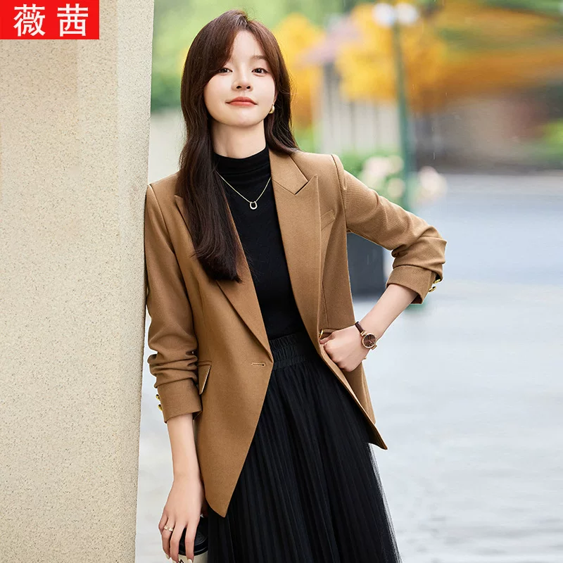 Classic long work autumn fitted classic suit jacket, mid-length