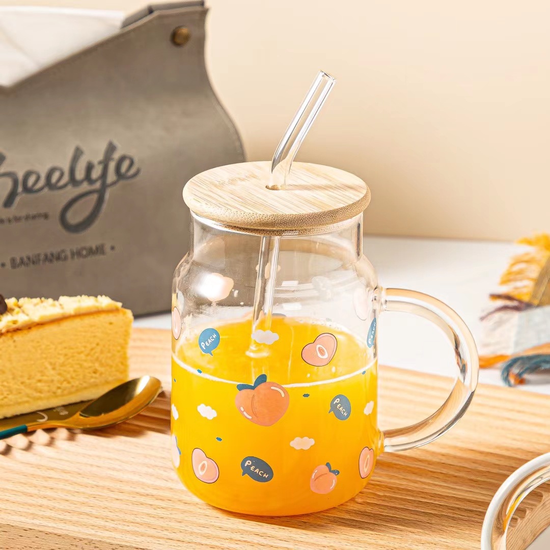 Fruta de verano de paja de vidrio taza de jugo de leche taza de té regalo personalizado taza de beber hogar estilo japonés taza de limón