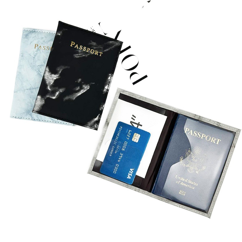 En stock transfronterizo de mármol de cuero pasaporte cubierta pu cuero pasaporte titular unilateral bolsa de costura pasaporte bolsa
