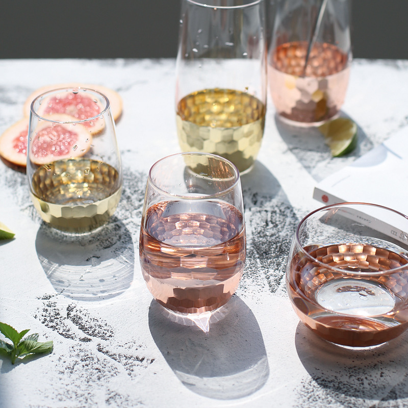 Hongxiao 북유럽 간단한 연삭 전기 도금 골드 유리 일용품 식기 우유 아침 식사 컵 유리 물 컵