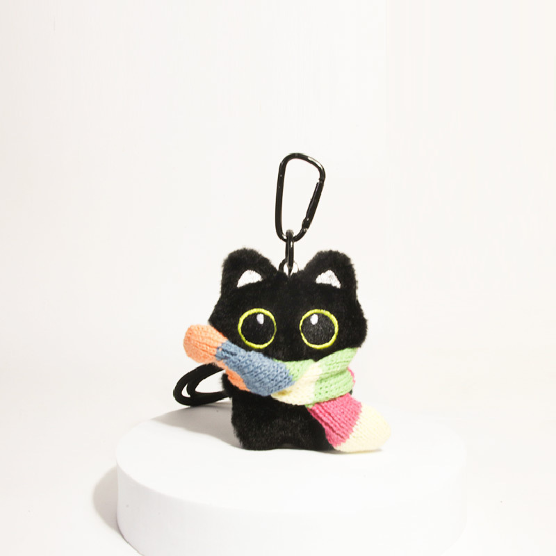 Cute Little Black Cat Schoolbag Pendant Plush Doll Hanging Doll Car Keychain Gift Trendy for Students
