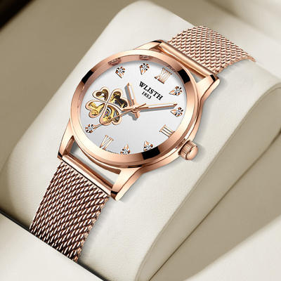 New Mechanical Watch for Women, Milanese Strap, Korean Style Heart-Shaped Hollow Mechanical Watch, Diamond-Encrusted Women's Watch Wholesale