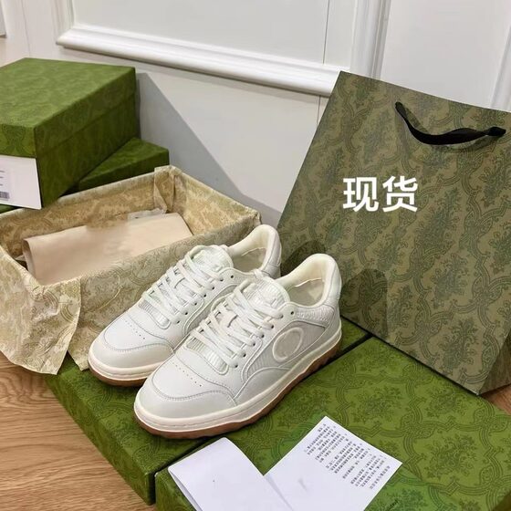 2024 spring new casual shoes G home thick-soled leather White shoes couple's versatile breathable sneaker board shoes