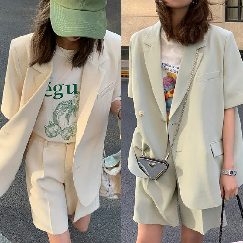 Профессиональный женский костюм, летний с короткими рукавами, повседневный, модный, уменьшающий возраст брюки из двух частей, легкая роскошь, уличный стиль на основе соли, тонкий стиль.