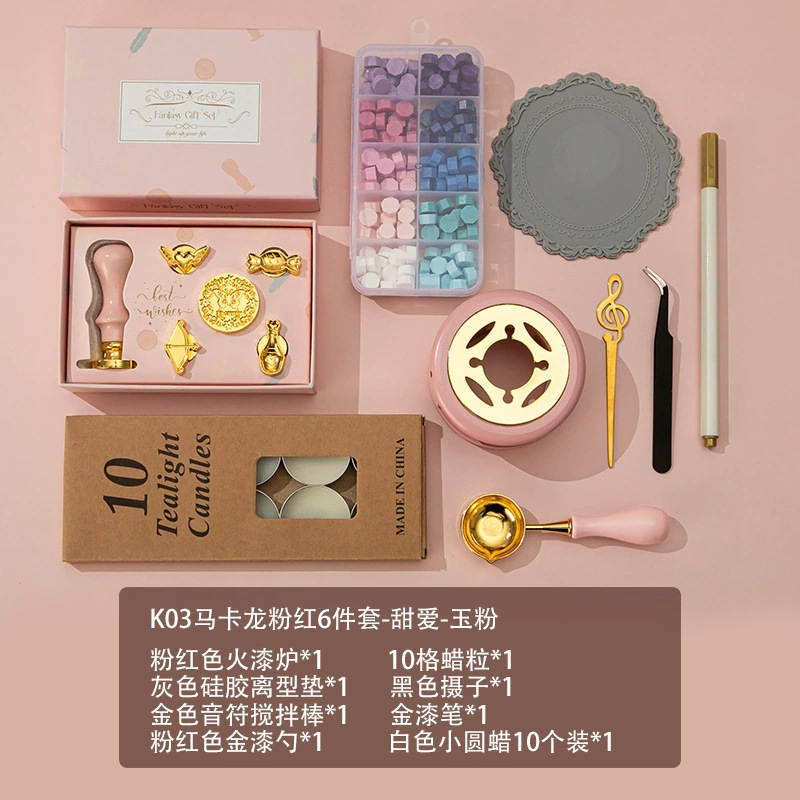 Nuevo macaron fuego pintura cera grano horno sello mano cuenta Día de San Valentín cumpleaños regalo fuego pintura sello conjunto completo al por mayor