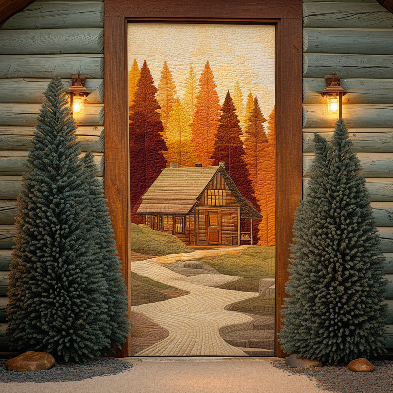Cross-border foreign trade: Autumn forest cabin pattern quilted door curtain, home decoration door curtain, digital printing, direct manufacturer wholesale Cross-border foreign trade: Autumn forest cabin pattern quilted door curtain, home decoration door curtain, digital printing, direct manufacturer wholesale