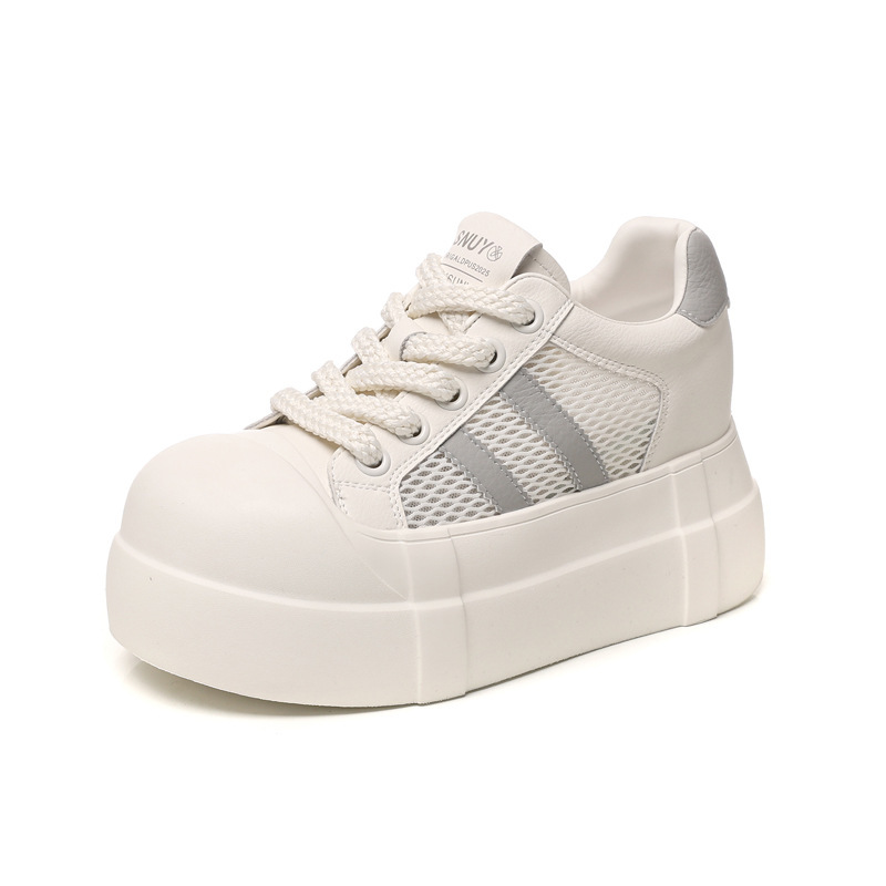 Giày sneaker nữ đế dày tăng chiều cao phong cách trắng basic — Trắng Đỏ