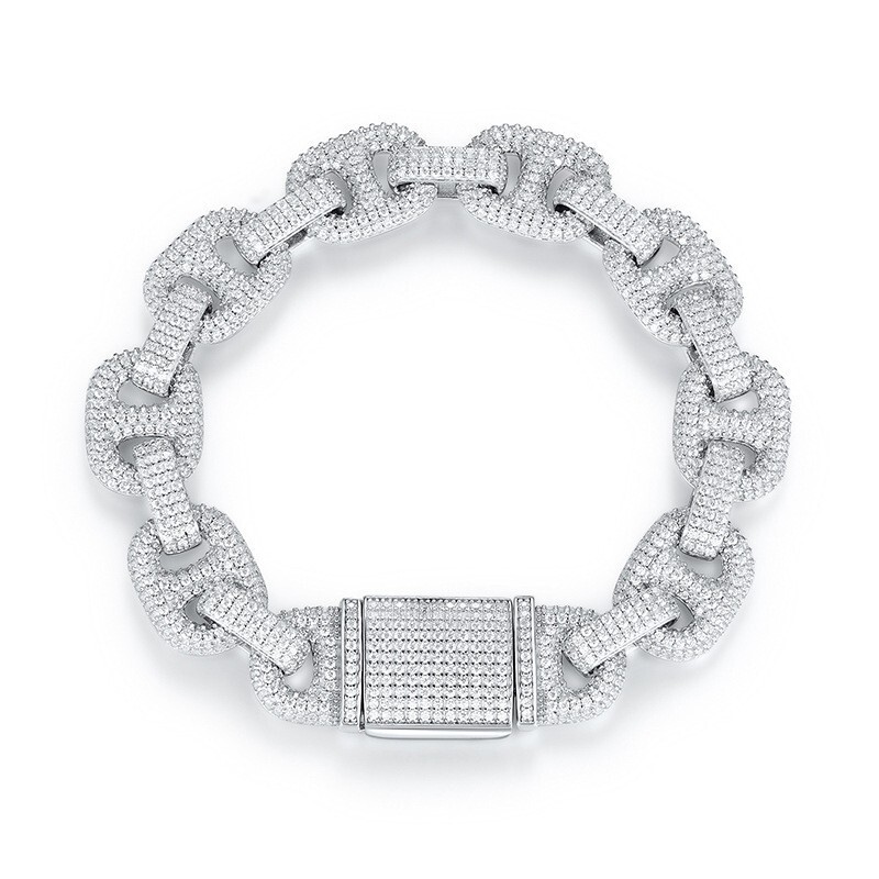 Douyin Live Broadcast Sterling Silver Moissanite Diamond Men's Bracelet European and American Hip Hop Pig Nose Full Diamond Cuban Chain