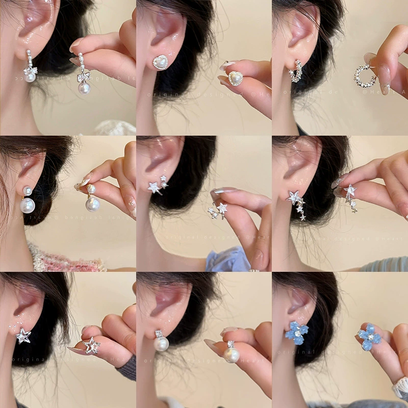Серебряные сережки 925 пробы с цирконами, минималистичный стиль light-luxury, 2×2 см, несколько цветов