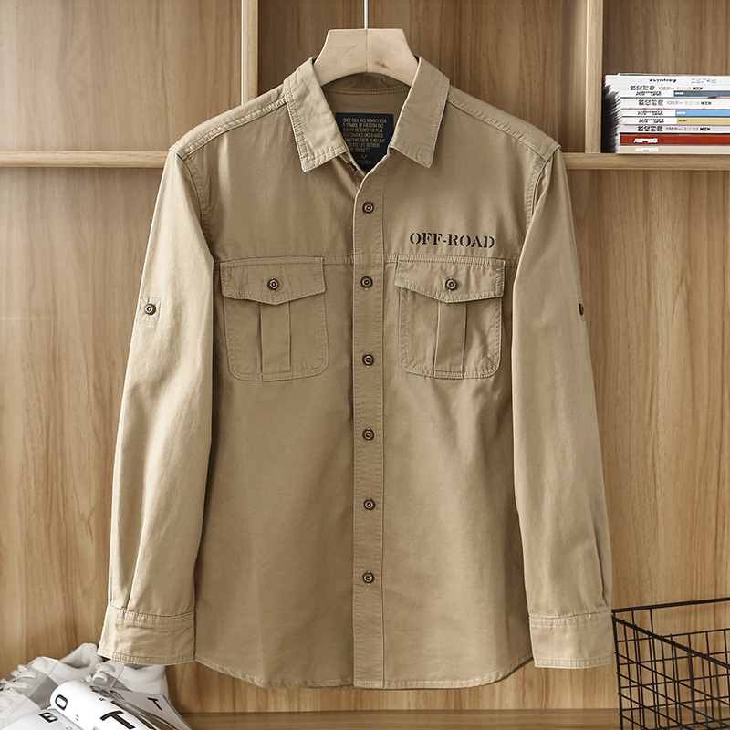 Primavera japonesa vintage camisa de trabajo de hombre camisa de manga larga casual de moda suelta chaqueta de hombre