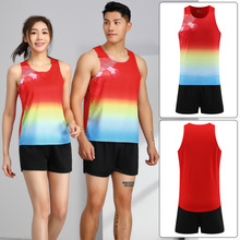 新款田径训练服跑步运动短裤无袖背心套装夏季男女马拉松运动套装