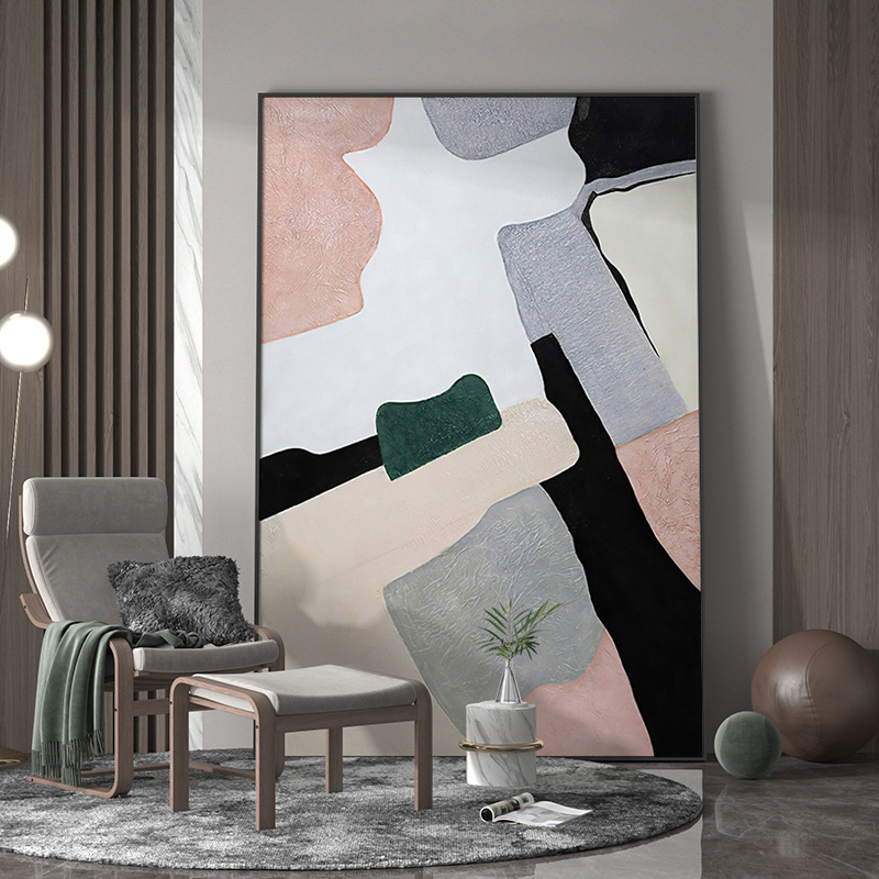 现代抽象多色拼图组合客厅玄关装饰画背景墙壁单幅竖版大幅  挂画