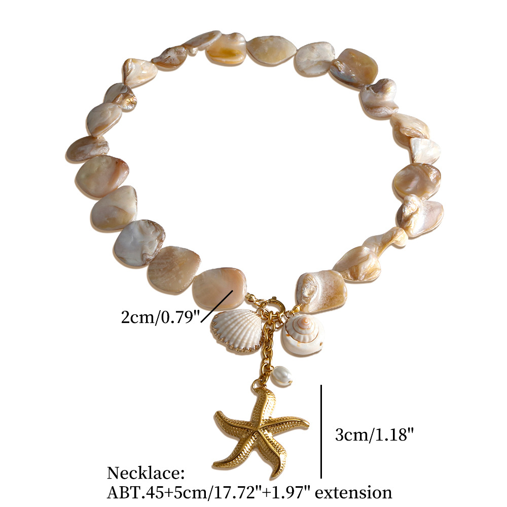 Holiday, Beach Occasion Wholesale Jewelry Casual Marine Style Starfish Shell Titanium Steel Pearl Bracelets Earrings Necklace