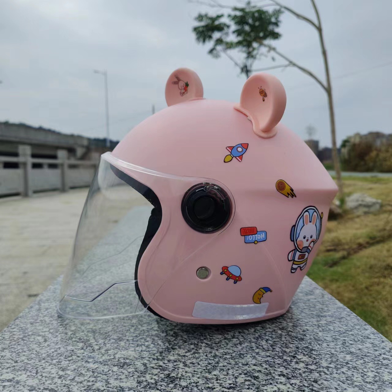 핑크 캐주얼 스티커 + 투명 긴 거울 + 핑크 곰 귀